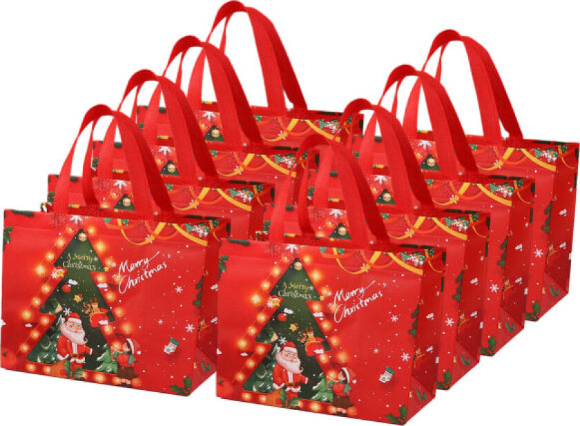 8 stk gjenbrukbare gaveposer - Stor gavepose med håndtak - Julepose, Gavepose, 32,5x25x17 stor størrelse