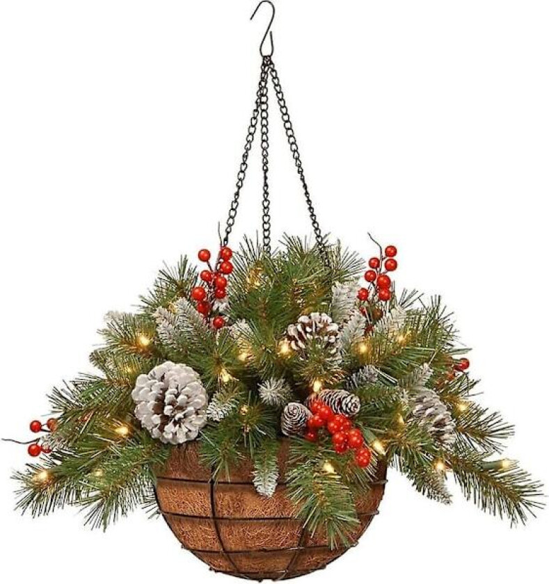 Julepynt Flokket Blandet Julekrans Dekorasjoner Med LED Lys, Egnet For Innendørs Utendørs Hjem Julepynt