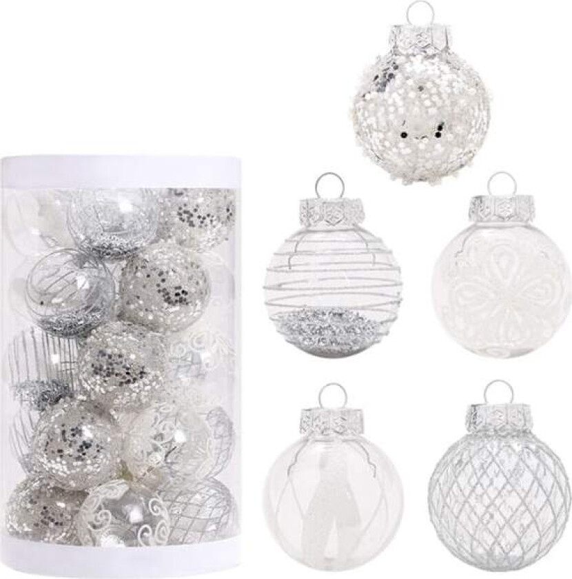 25 stk 6 cm/2,36 tommer knusefrie julekule i plast, julekule, julepynt, festdekorasjoner (sølv)