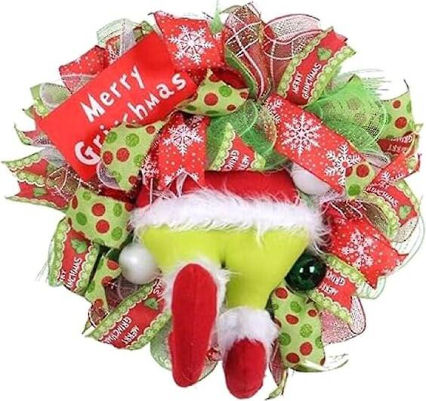 Julekrans, kunstig julekrans, juledekorasjon til inngangspartiet, utendørs julekrans for vinterferien