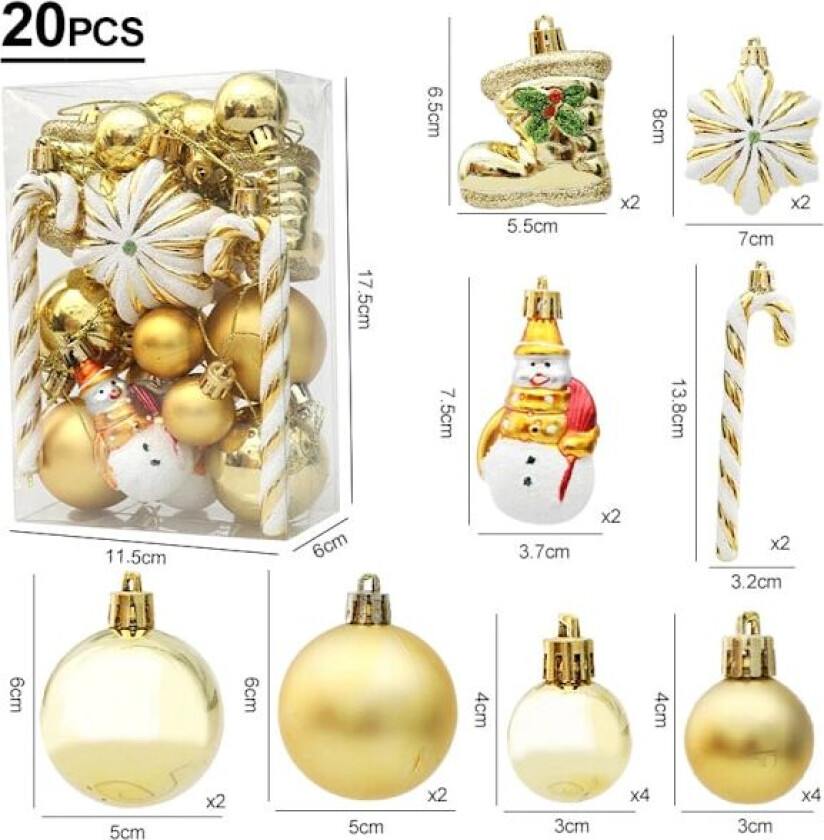 Julekuler Røde Suckerstang Hengepynt Store anhengsett Julepynt til hjemmet 2024 Natal Navidad Nyttår Gold-20pcs