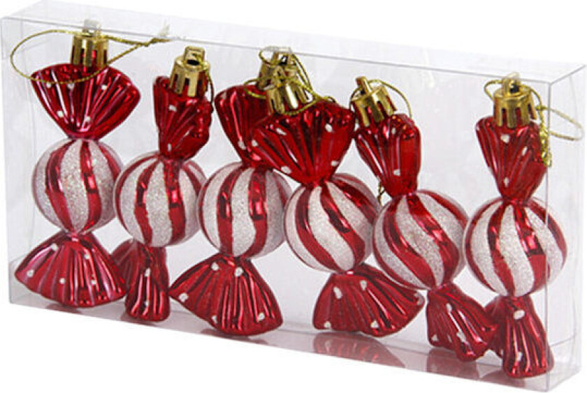 Julekuler prisreduksjon 6 stk Julegodteri Kuler, Godterikrukker Juletre Glitter Hengende Pynt Plast Pepperkake