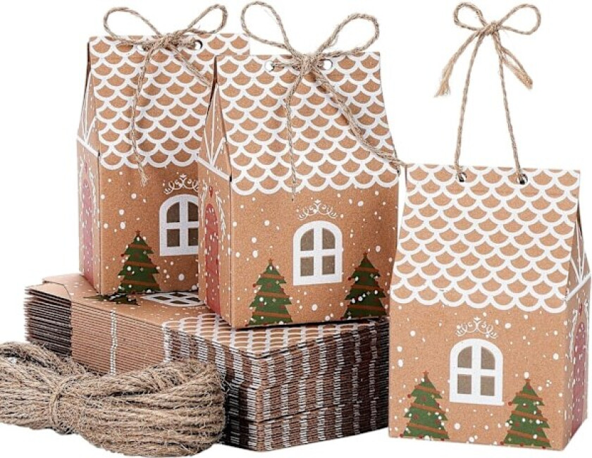 50 stk Julegaveesker, Julegaveposer, Kreative Papirgodteribokser til Julefestdekorasjoner Adventskalender DIY Black