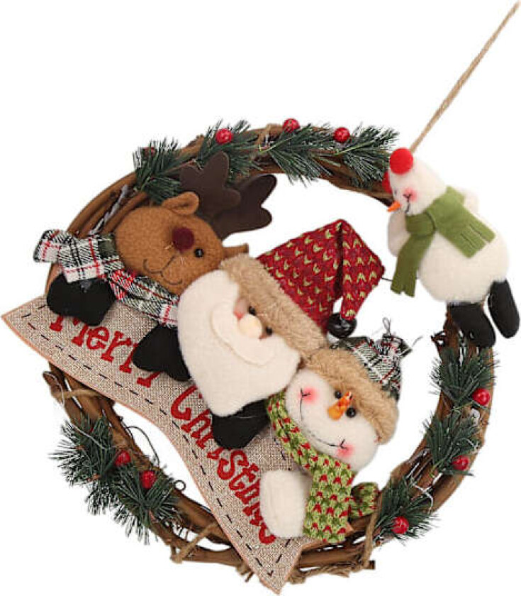 Julekrans til utendørs - Julepynt Julenissen Snømann Elg Vinranke Ring Henger Liten Arbeid Rattan Garland Ornamenter