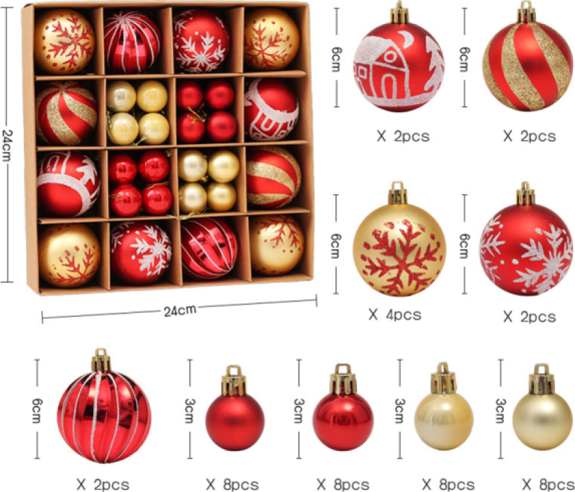 Julekuler Sett, 44 Stykker Plastjulekuler Sett