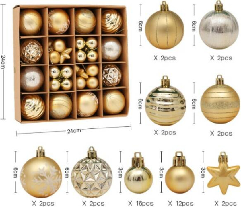 42 stk Julekule Gaveeske Sett Juletrepynt