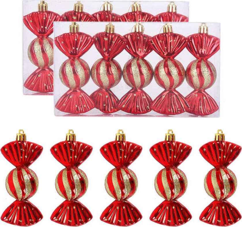 CDQ 10 stk julekule godteri ornamenter, dekorerte hengende glitterhengende godteri