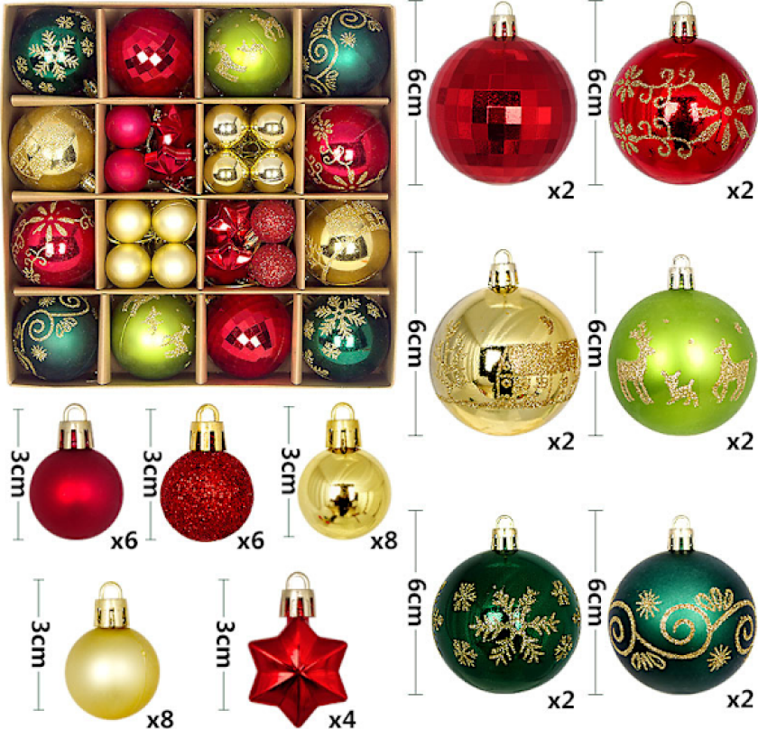 Julekuler 3-6cm 42 stk Pynt, Små Ugjennomsiktige Julekuler På Juletreet