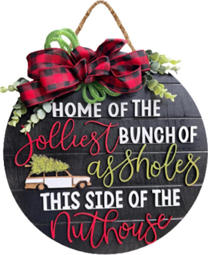 Julens velkomstskilt for ytterdøren hengende 3D 12 tommer tre juldørskilt bowknot bil brev mønster tre julekrans, svarte kranser Svart