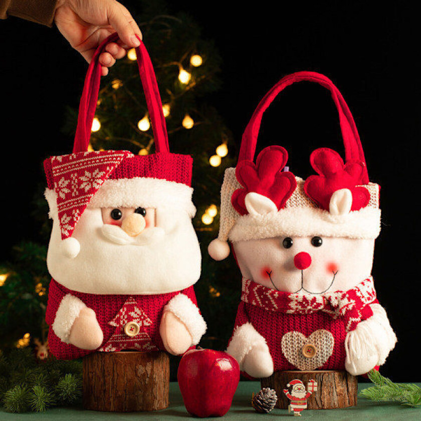 Julegavepose for 2023, bærbar gavepose for julaften, eplepose, konfektinnpakning, bærbare dekorasjoner, elg