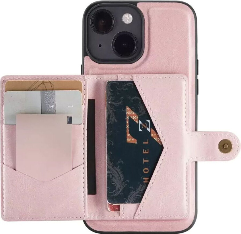 iPhone 13 PU Skinnpolstret Bakdeksel med Lommebok - Pink