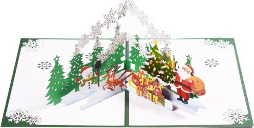 3D Pop-up julekort, håndlagde gratulasjonskort Julenissen Reinsdyr