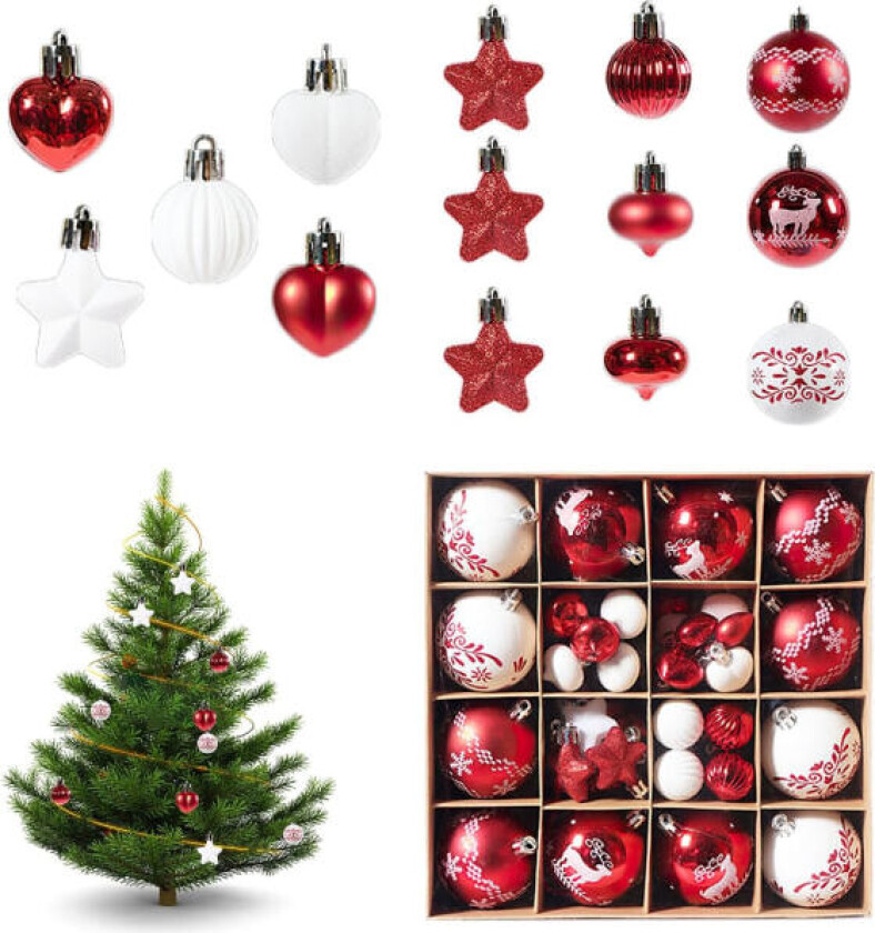 52 stk. julekuler sett, røde julekuler til juletre bryllupsfestdekor for innendørs eller utendørs juledekorasjoner