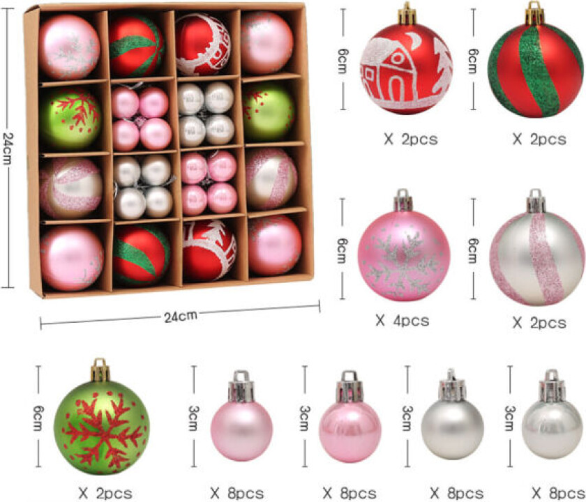 Julekuler Sett, 44 Stykker Plastjulekuler Sett
