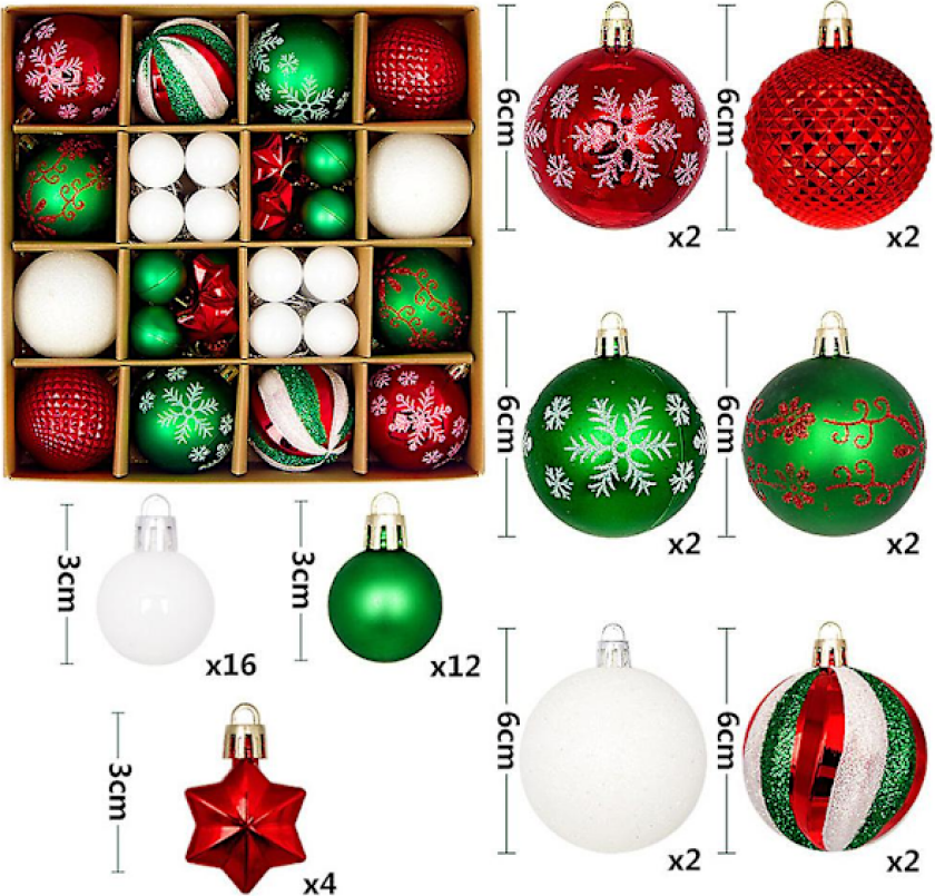 44 stk store julekuler ornamenter festival hjem fest juletre hengende anheng dekorasjoner 2023 champagne gold