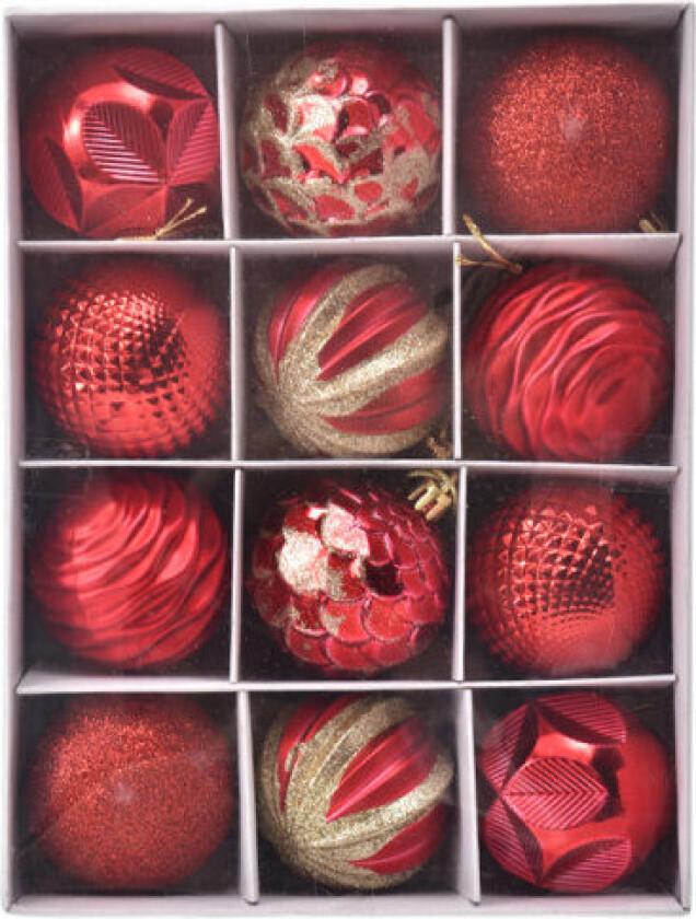 12 stk. røde julekuler, julekuler til juletre