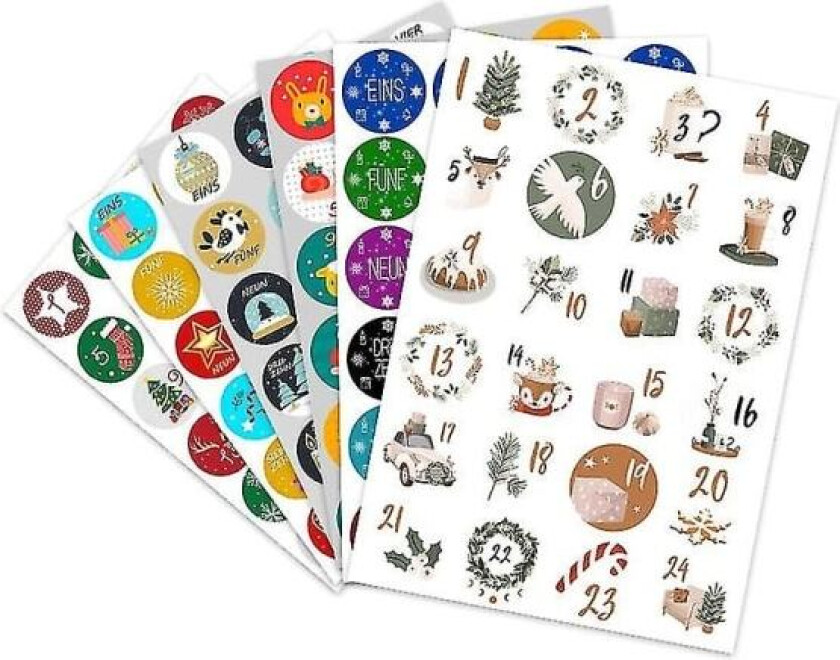 24 stk Juleriktig Klistremerker for Gaver, Adventskalender, Tall, Papirklistremerker, Allsidige Klistremerker for Gaveinnpakking, Dekorative Etiketter...