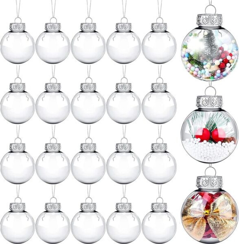 20 stk gjennomsiktige julekuler, fyllbare klare plastballer, DIY juletrepynt, julefest bursdagsbryllupsdekorasjon