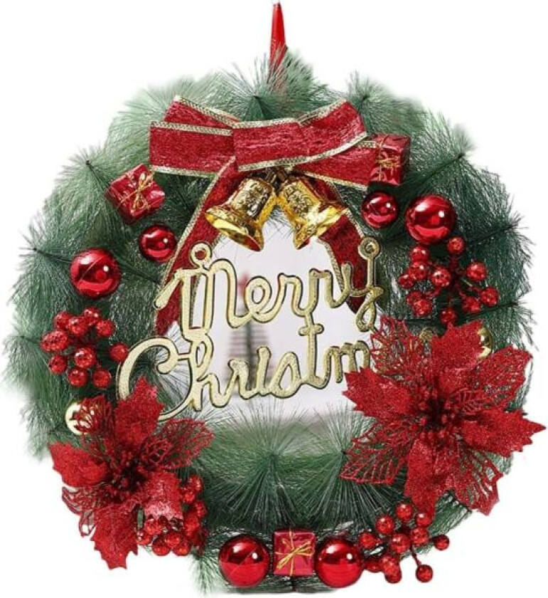 Julekrans, kranser til inngangsdøren utendørs, juledekorasjoner til døren, hengende dørkransdekorasjon 40CM(Navneskilt+rød)
