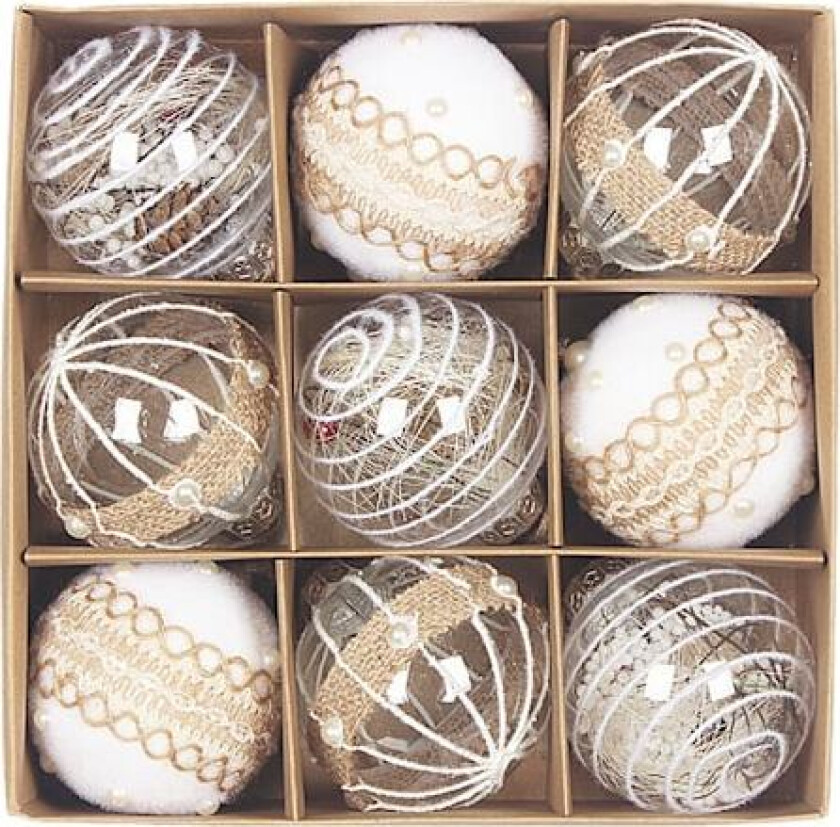 Ny julekule i hamptau, 8 cm, håndlaget, gjennomsiktig, julepynt til juletreet, hengende kule, dekorasjonsboks