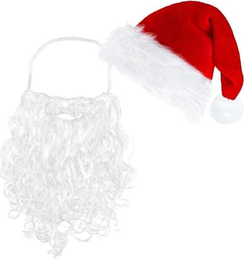 Julenissens Hatt, Skjegg og Parykk - Julepynt for Voksne, Familiefester, Gaver, Morsomme Kostymer 1x Santa Hats & 1x Santa Beard