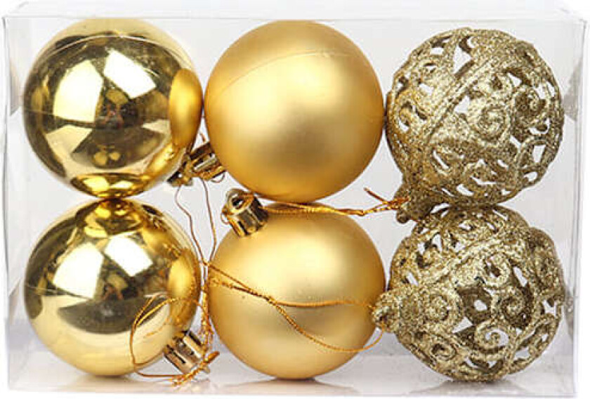 Julekulesett med anheng til juletrepynt golden 8cm