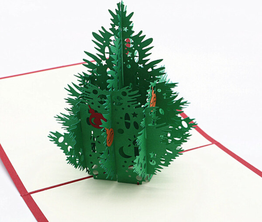 Julekort, 3D Pop Up juletre gratulasjonskort, laserkuttet kort med konvolutt for jul og godt nyttår (3D juletre, pakke med 1)