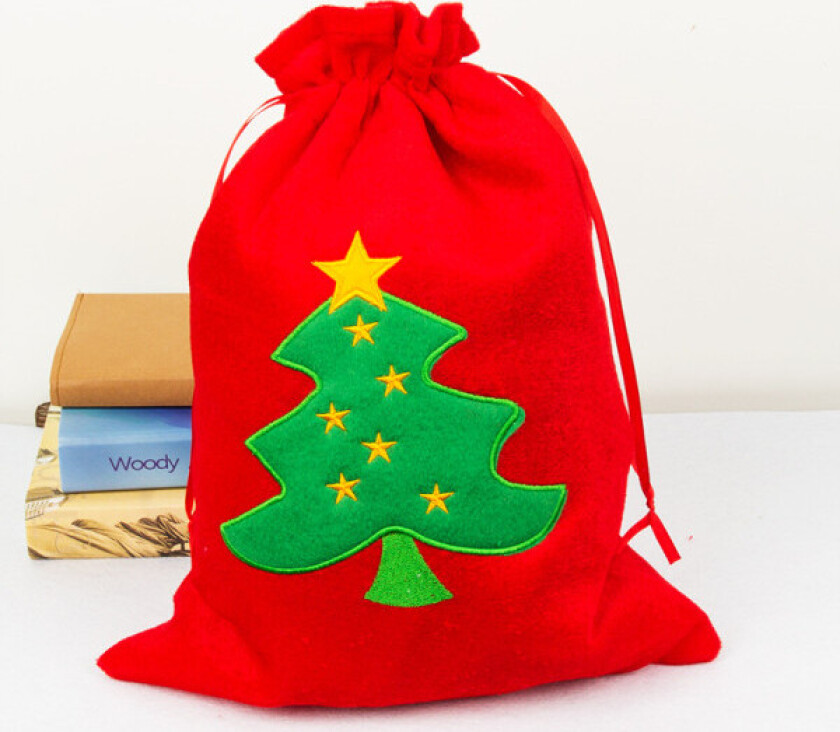 1 stk Liten Julegavepose Gull Fløyel Brodert Gavepose C