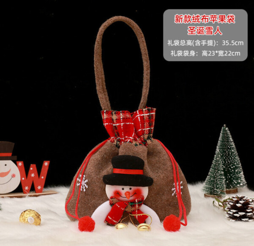 Mub- Jul epleveske gavepose Juleaften Frukt emballasjepose godteri gave stoffpose gaveemballasje Ny snögubbemodell i sammet