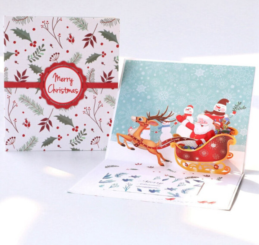 3 stk 3D julehjort julevogn 3D gratulasjonskort Festi