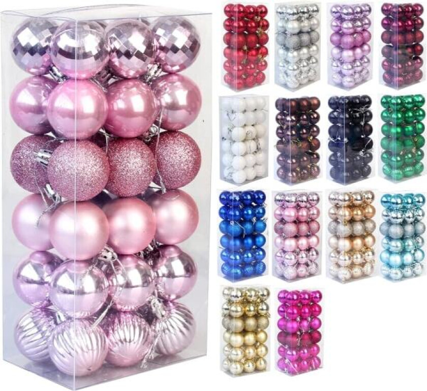 Julekule Shatterproof juletrepyntkule Julekulepynt 1,6\" (4 cm) 36-delt sett (rosa julekule)"