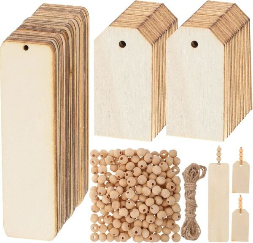 261 stykker julekulestrømpe navnelapper tomme gave trelapper med hull med tau for girlander DIY håndverk festdekor