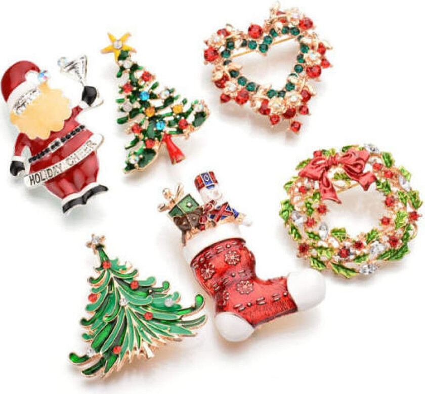 Julekrans brosje 6 stk Nisse Julenisse brosje