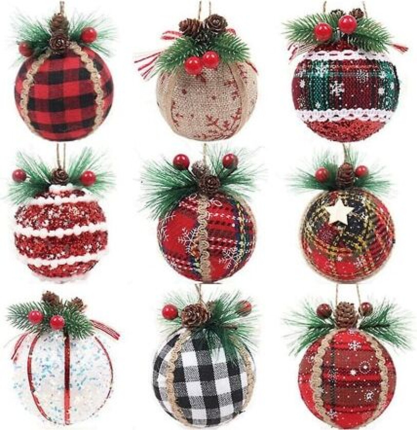 Røde og grønne julekuler med kjegler Tre Julhengende skumjulepynt Jul Nytt År