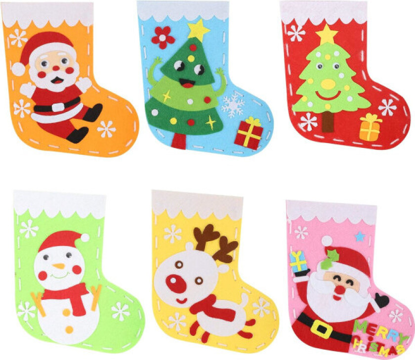 Julekalender for barn med 6 stk. filtjulestrømper