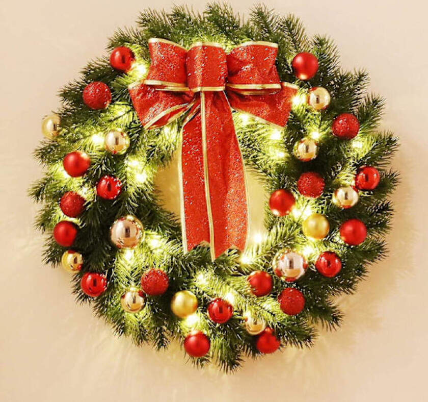 Julekrans til inngangsdøren, 40 LED-lys batteridrevet, 16 tommer julekrans festdekorasjoner