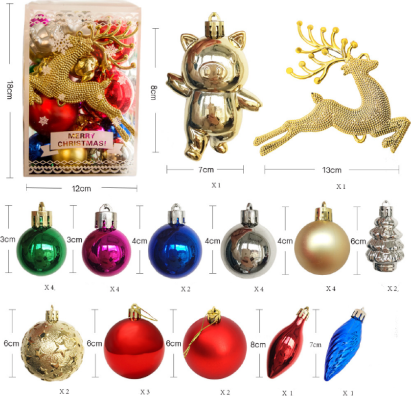 30 stk Julekuler Dekorasjon, Juletre Kule Sett (Farge), Tre Dekorative Kuler, Juletre Kule S