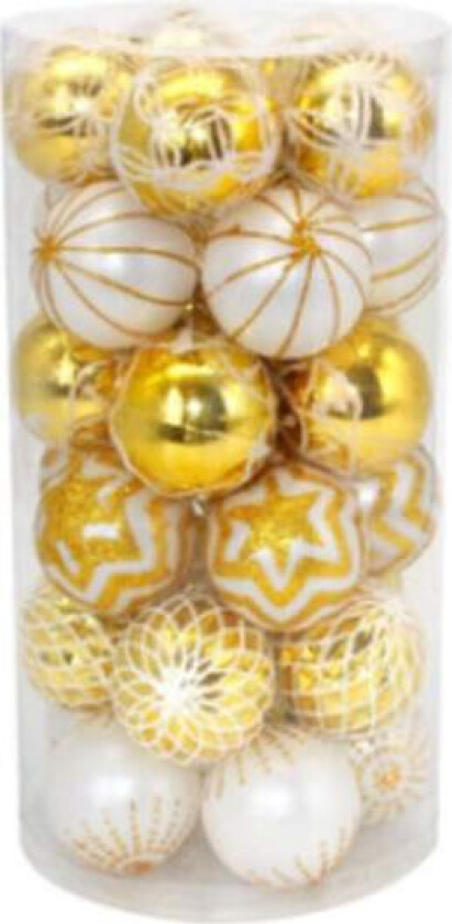 30 stk Julekuler Ornamenter, 60MM Gull & Hvit Malte