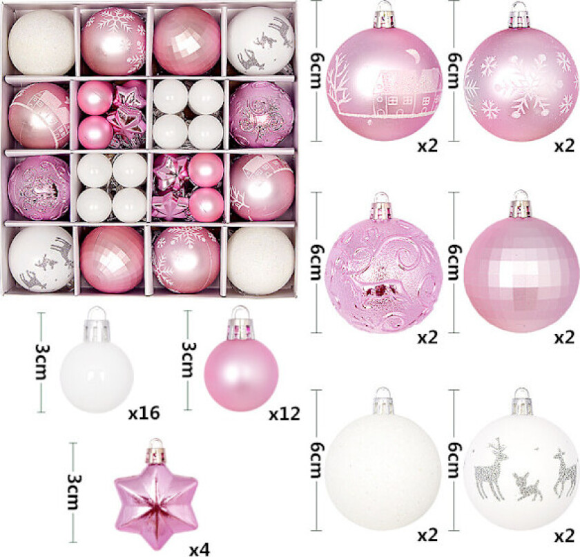 Julekuler 3-6cm 42 stk Pynt, Små Ugjennomsiktige Julekuler På Juletreet