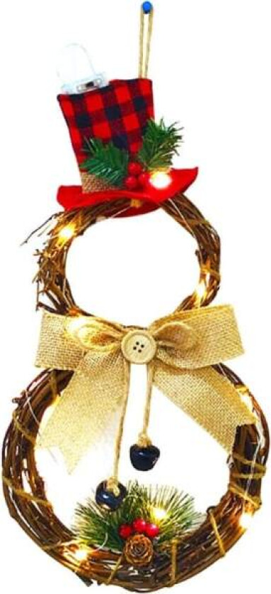 Julekrans med LED-lys, 40 x 20 cm, Snømann Julekrans, Kunstig Julekrans, Dørkrans for Inngangsdør, Nyttår