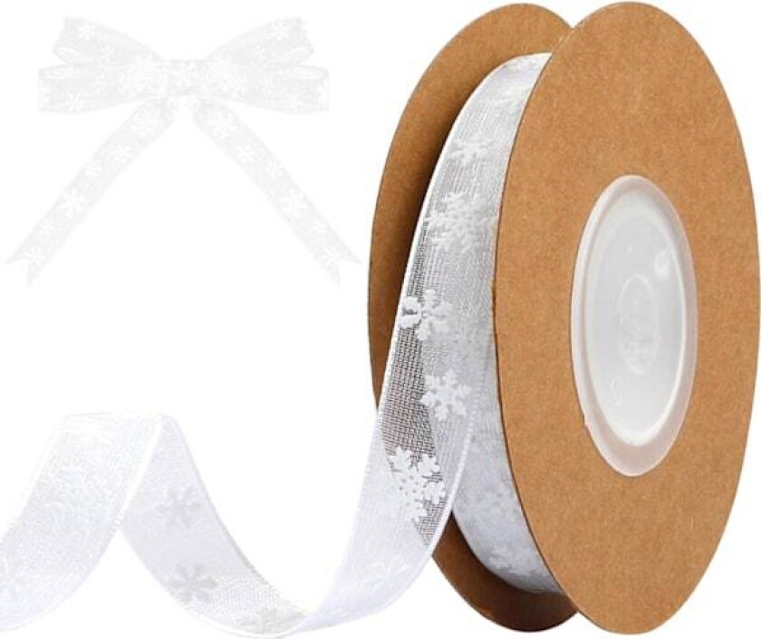 Julegavebånd, 1 cm hvitt (20 meter), Gavebånd, Juletrebånd, Gaveinnpakningsbånd, Juledekorasjon