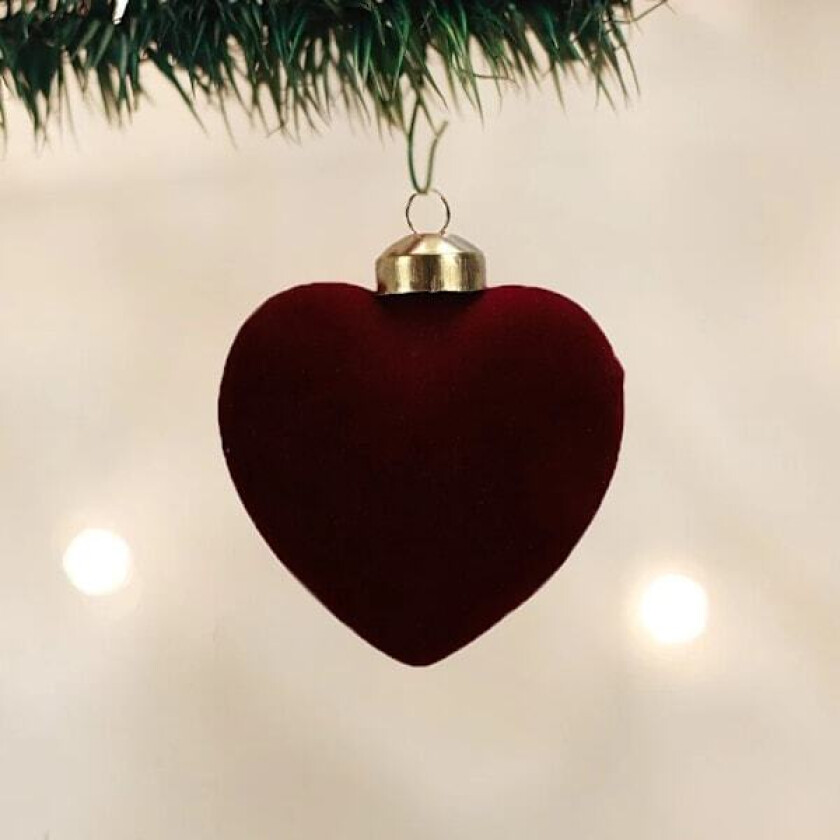 Fløyelsmyk Julekule med Rødt Hjerte Ornament Vintage Dekor Julebpynt Nyttår For Hjemmet Jul 2024 Mørkerød Kjærlighet