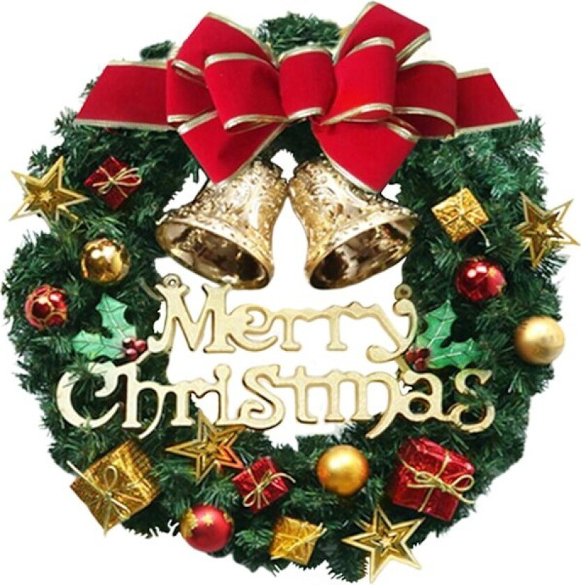 Julekrans i kunstig materiale, 30 cm, med rød sløyfe, julekule, julekrans til utendørs bruk på vegg, butikkvindudekorasjon