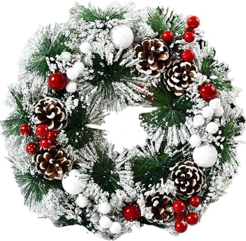 Julekrans for inngangsdør, 12,6 tommer, med røde bær, julekrans for peis, veggdekorasjon, stil 2, dør- og vindusdekorasjon vit bollstil Parent