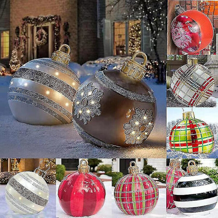 60 cm stor julekule, oppblåsbar dekorert ball i PVC, gigantisk lysende ball, juletrepynt, utendørs ball 2023 H