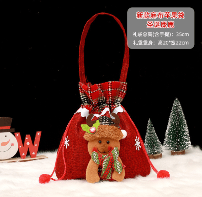 Mub- Jul eplepose gavepose Julaften Frukt emballasjepose godteri gave stoffpose gaveemballasje Älgmodell i imitation av linne