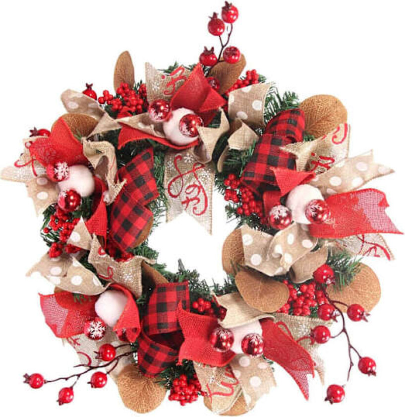 40CM Julekrans - Julekrans for dørdekorasjon, julepynt med gran og bær Tradisjonell jul