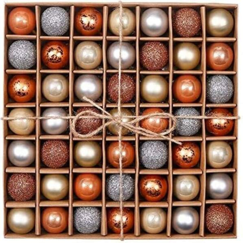 Julekuler til juletrepynt, 49 stk 3 cm Skogkuler i kobber og gull, knussikre julekulepynt