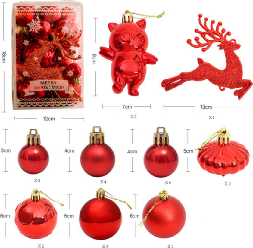 30 stk Julekuler Dekorasjon, Juletre Kule Sett (Rød)