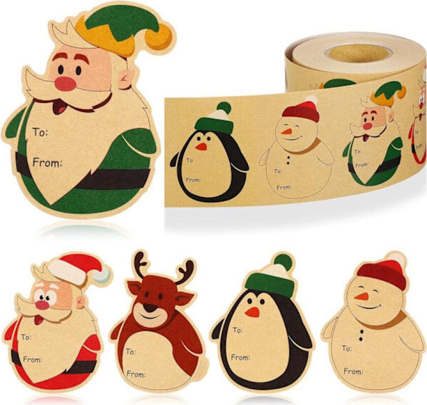 200 stk Julepapir Etiketter Søte Snømann Design Klistremerker med Navnelapper for Julegaveinnpakking W125